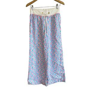 Lilly Pulitzer Linen Beach Palazzo Pants XS/S 'Tipsy Cosmo Sea Shells' Blue Pink